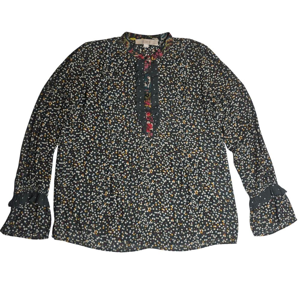 LOFT Petite XS Boho Floral Blouse Ruffle Front Bell Sleeve Ditsy Print Top